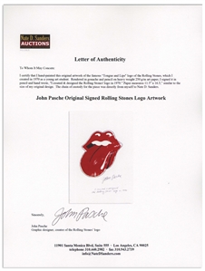 Original Artwork of the Famous Rolling Stones' ''Tongue and Lips'' Logo, Drawn by Its Creator John Pasche -- Measures 11.5'' x 16.5''